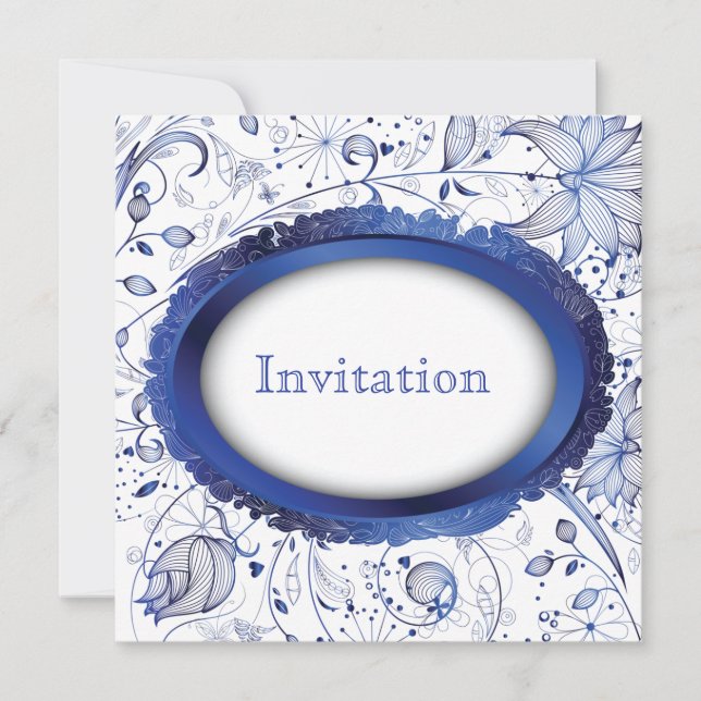 convite de casamento de azulejo azul (Frente)