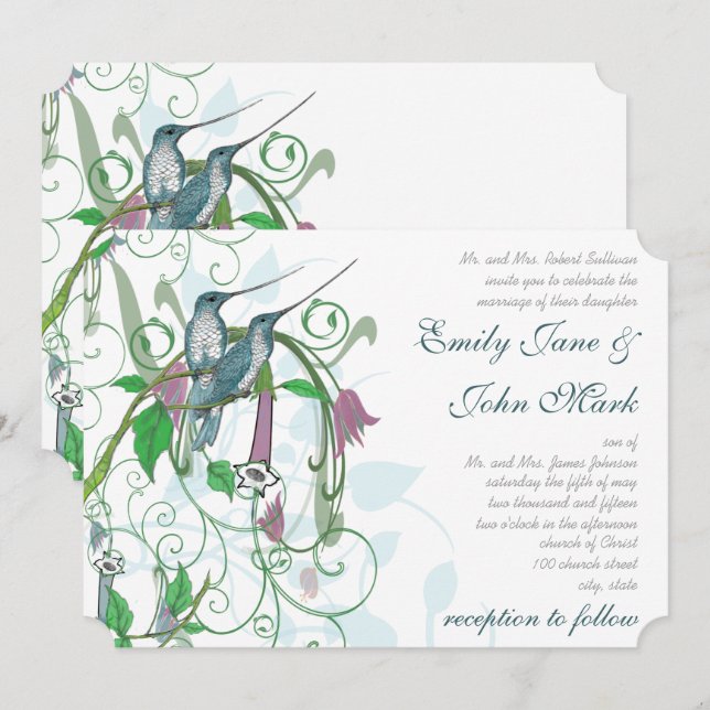 Convite de Casamento de Beija-flores Caprichosos # (Frente/Verso)