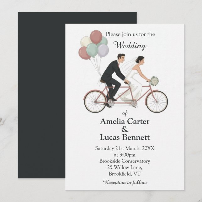 Convite de Casamento de Bicicleta Tandem (Frente/Verso)
