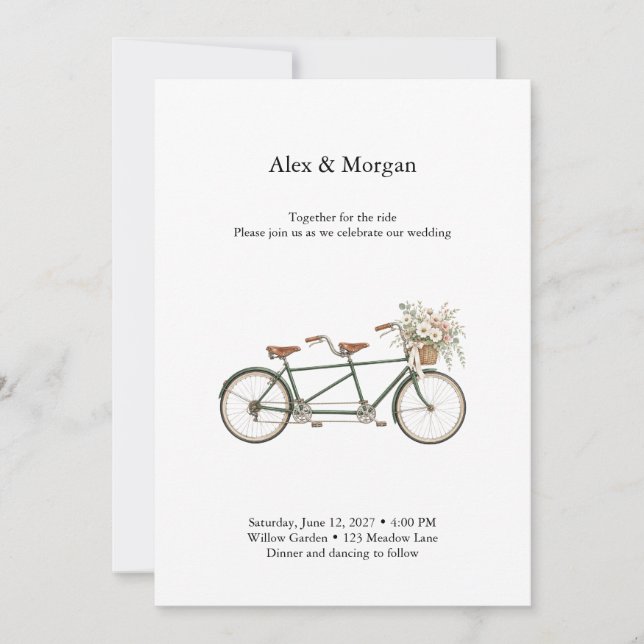Convite de Casamento de Bicicleta Tandem Together (Frente)
