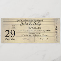Convite de casamento de bilhete estilo antigo vint