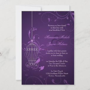 Convite de casamento de Birdcage Roxo com RSVP e I