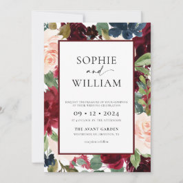 Convite De Casamento De Blush Floral Burgundy