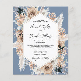 Convite De Casamento De Boho Floral Azul Dusty
