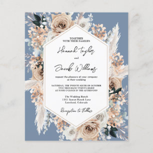 Convite De Casamento De Boho Floral Azul Dusty