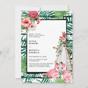 Convite De Casamento De Boho Tropical Flamingo