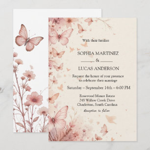 Convite De Casamento De Borboleta Floral Elegante
