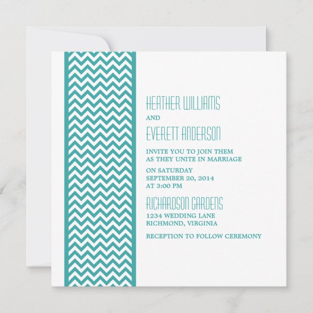 Convite de casamento de Borda Chevron Teal (Frente)