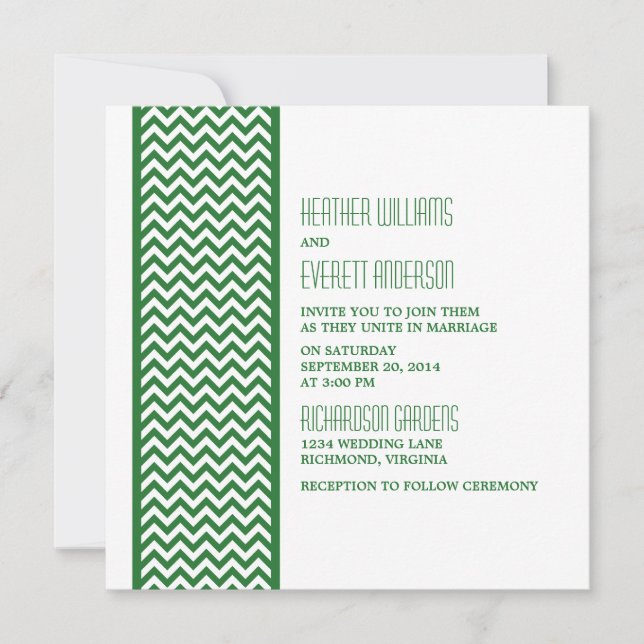 Convite de casamento de Borda do Cevron Verde (Frente)