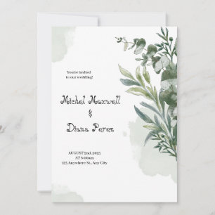 Convite De Casamento De Borda Floral De Cor Verde 