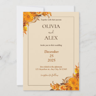 Convite de Casamento de Borderline de Flor Amarelo