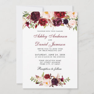 Convite De Casamento De Borgonha Floral De Waterco
