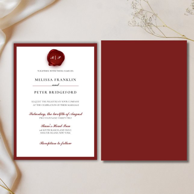 Convite de casamento de Borgonha Minimalista (Criador carregado)