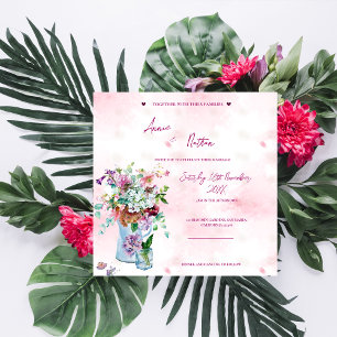 Convite De Casamento De Buquê Floral Cor De Água R