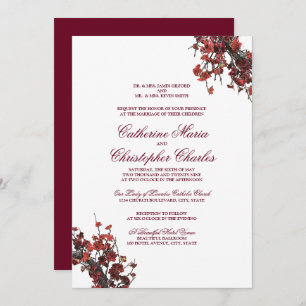 Convite De Casamento De Burgundy Red Floral