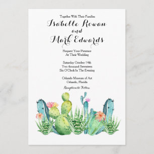 Convite De Casamento De Cactus Com Cor Verde Azul