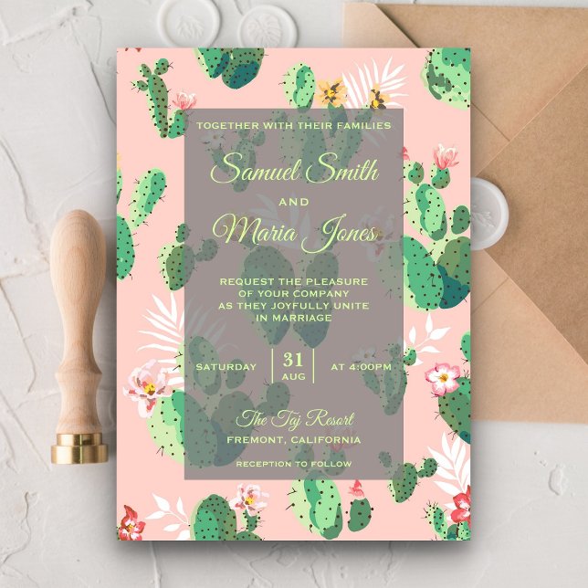 Convite de Casamento de Cactus Floral Desértico Ro (Criador carregado)
