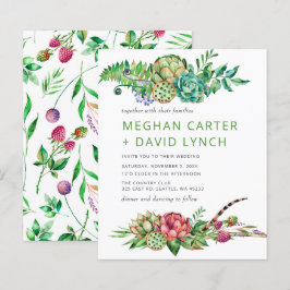 Convite De Casamento De Cactus Suculente De Boho D