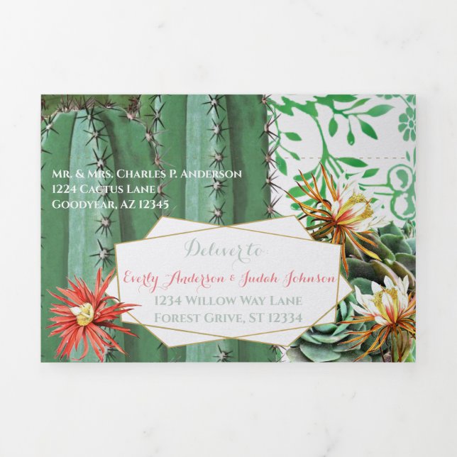 Convite de Casamento de Cactus Tri-fold All In One (Cobrir)