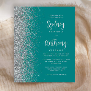 Convite de casamento de Caligrafia de Prata Teal