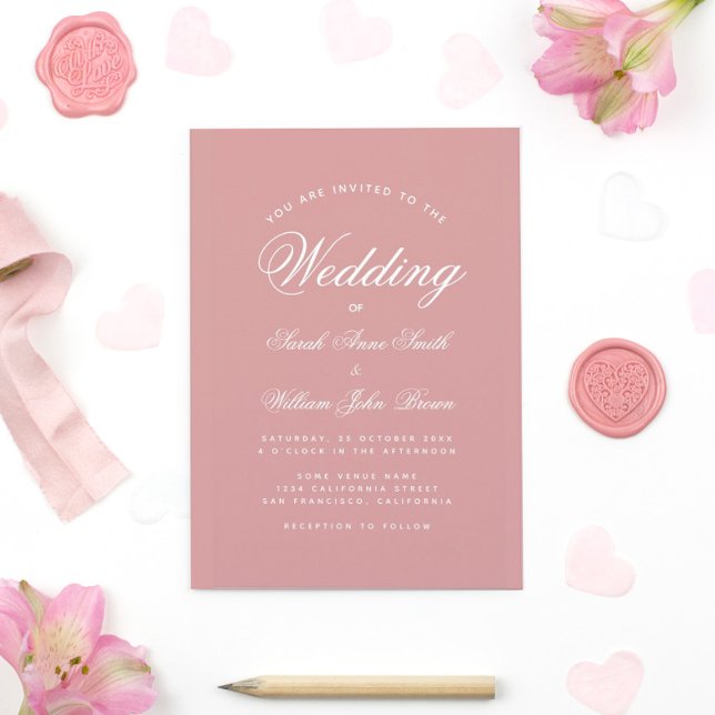Convite de Casamento de Caligrafia Rosa Po dusty c (Criador carregado)