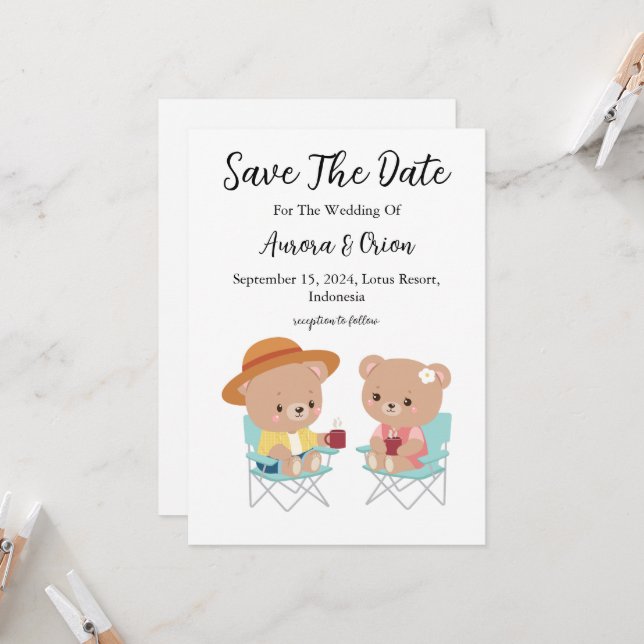 convite de casamento de camping save the date (Frente/Verso In Situ)