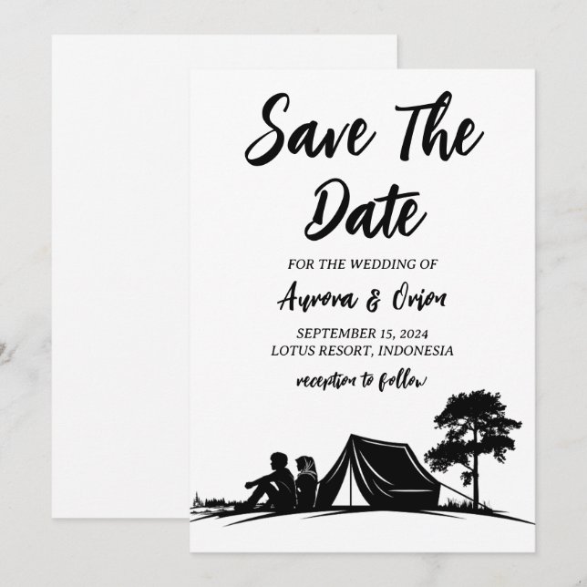 convite de casamento de camping save the date (Frente/Verso)