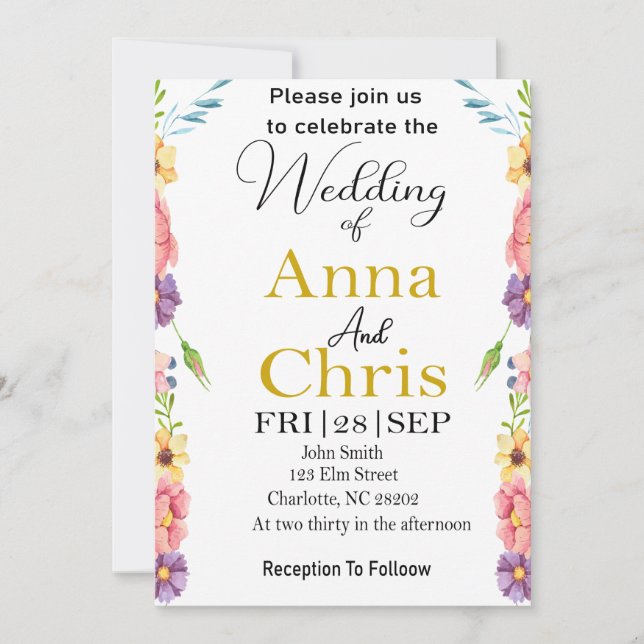 Convite de Casamento de Campo com Aquarela Românti (Frente)