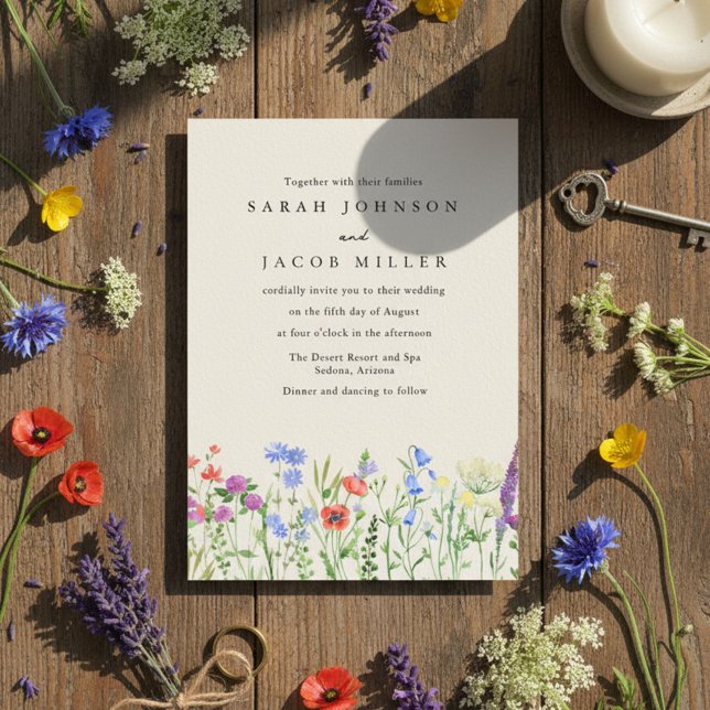 Convite de Casamento de Campo de Flores Silvestres (Rustic Wildflower Meadow Wedding Invitation)