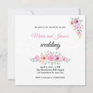 Convite De Casamento De Campo Floral Cor-De-Rosa-E