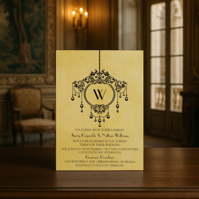 Convite de casamento de candelabro amarelo (Yellow Vintage Chandelier Wedding Invite)