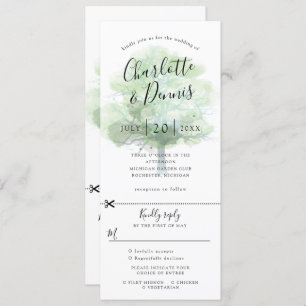 Convite de casamento de carvalho verde w rsvp anex