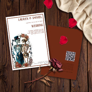 Convite de Casamento de Casais de Esqueleto Minima