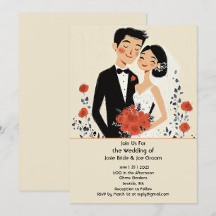 Convite de casamento de casais feliz ilustrado pel