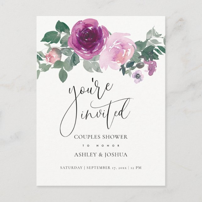 Convite de Casamento de Casais Magenta Blush Flora (Frente)