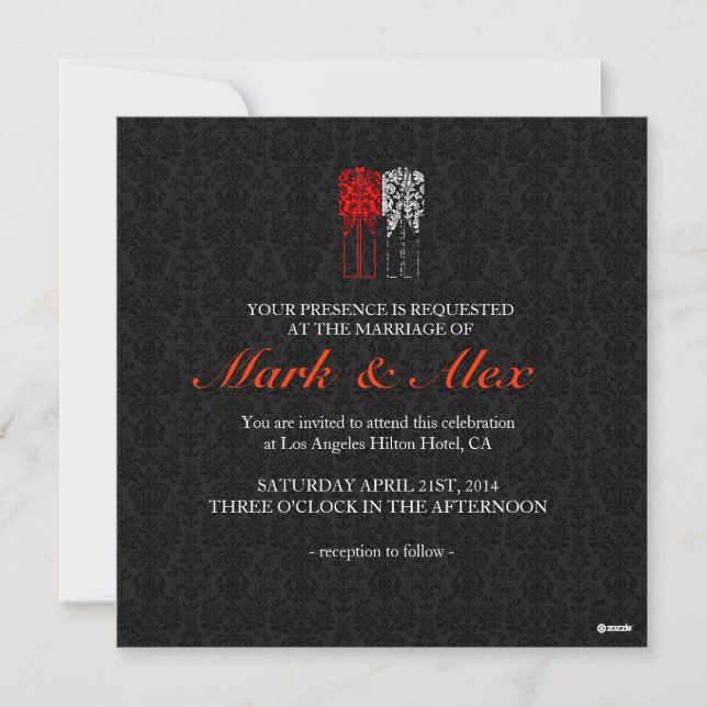 Convite de casamento de Casais preto branco e verm (Frente)
