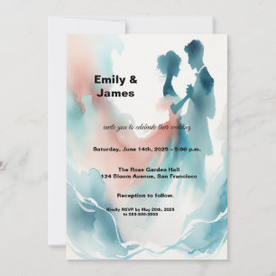 Convite de Casamento de Casal Dançando com Aquarel