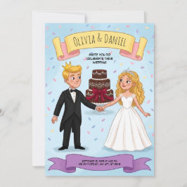 Convite de Casamento de Casal de Desenho Animado d