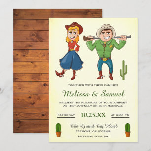 Convite de Casamento de Casal de Desenho Cowboy Co