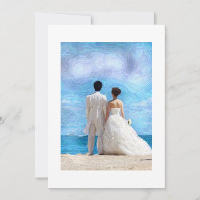 Convite de casamento de casal de praia (Frente)