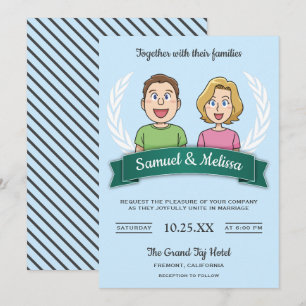 Convite de Casamento de Casal de Quadrinhos Bonito