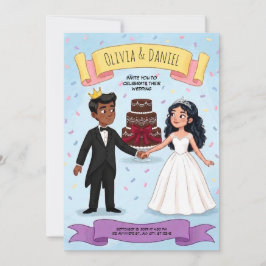 Convite de Casamento de Casal Fofo de Desenho Anim
