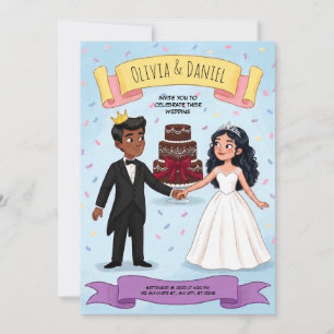 Convite de Casamento de Casal Fofo de Desenho Anim