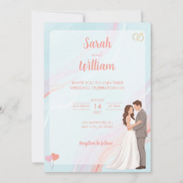 Convite de Casamento de Casal Ilustrado em Pastel