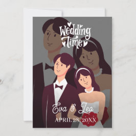Convite de Casamento de Casal Ilustrado Moderno