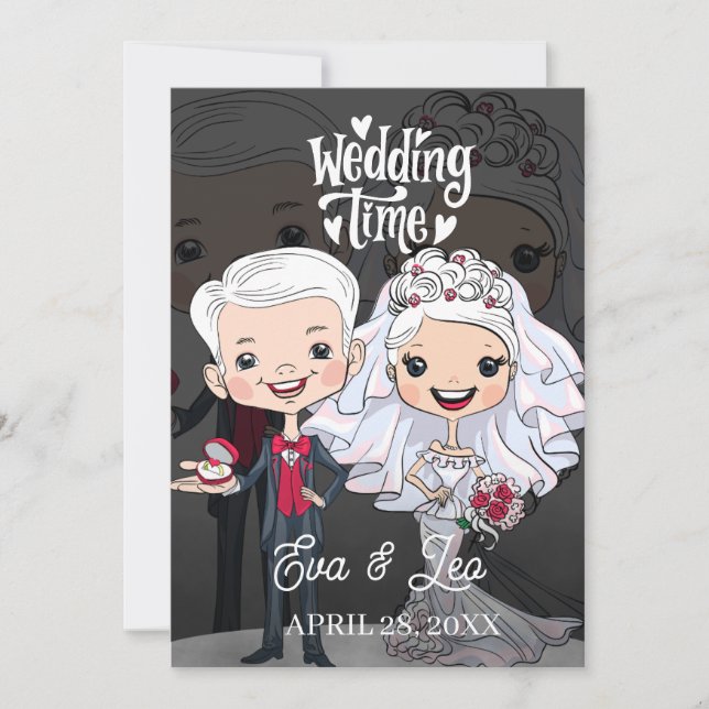 Convite de Casamento de Casal Ilustrado Moderno (Frente)