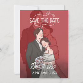 Convite de Casamento de Casal Ilustrado Moderno