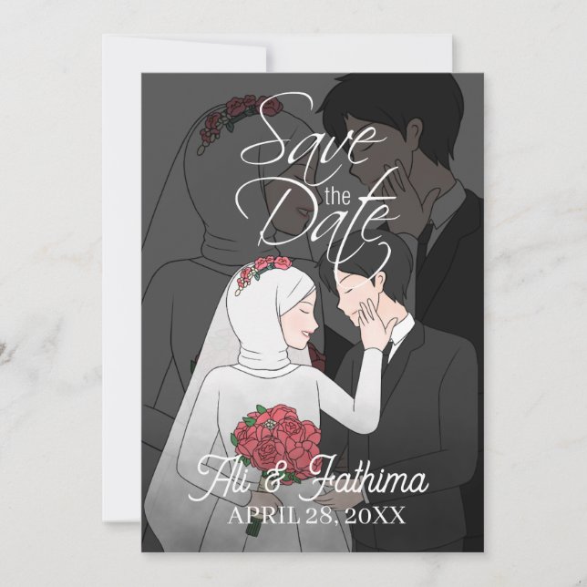 Convite de Casamento de Casal Ilustrado Moderno (Frente)