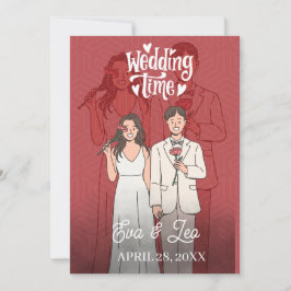 Convite de Casamento de Casal Ilustrado Moderno