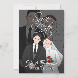 Convite de Casamento de Casal Ilustrado Moderno